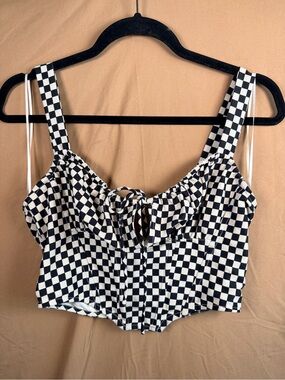 Y2K Checkerboard Corset Top Black White Racing Bustier Cotton Candy LA S